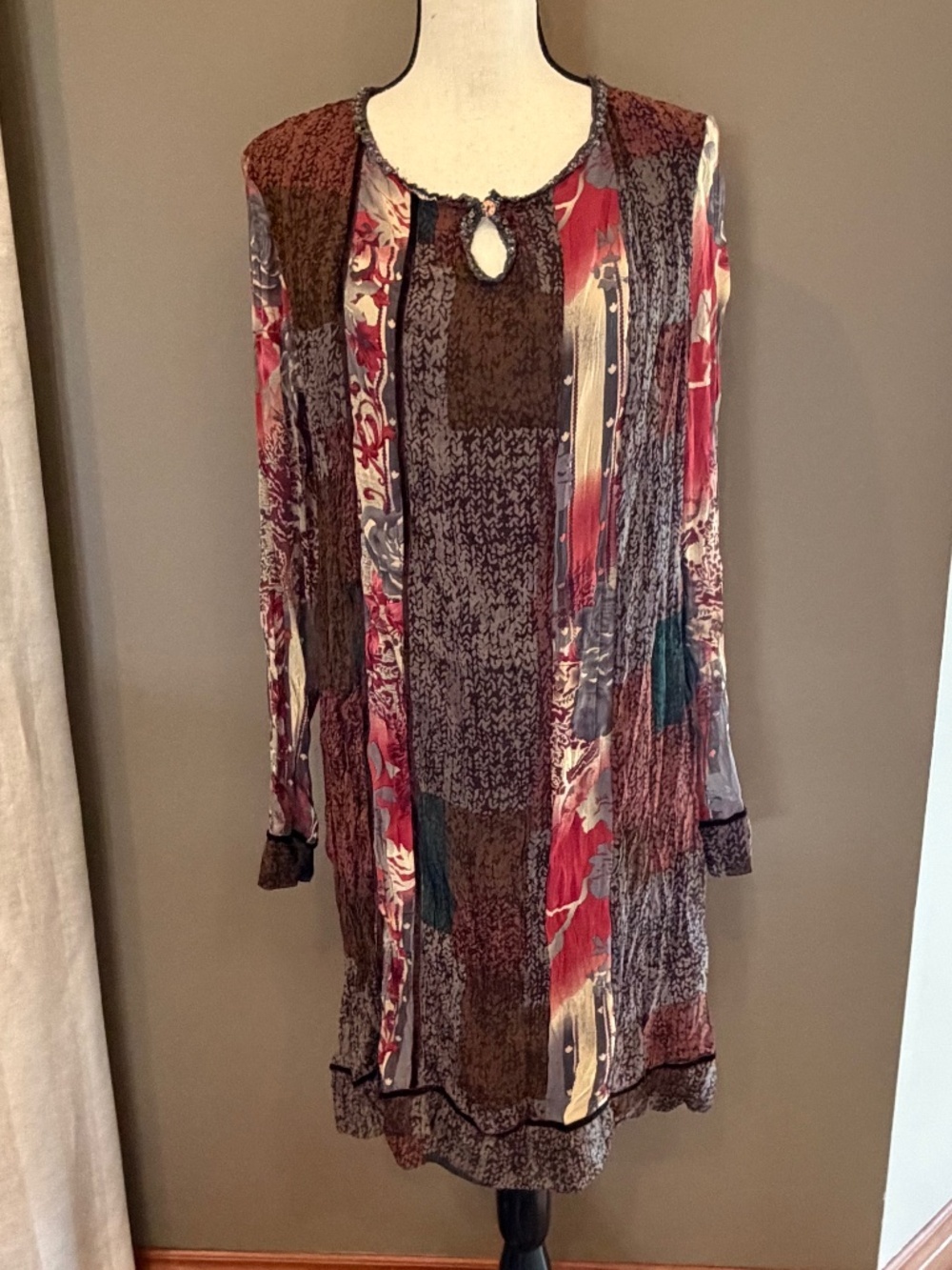 Vasna Desire Hippie Patchwork Dress Shabby Chiffon Lace Chic Boho, Size Small